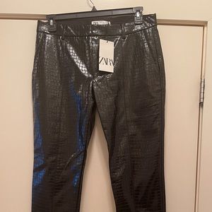 Black Faux Croc Pants